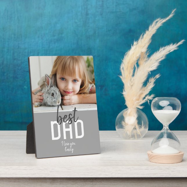 Best Dad Modern Grey Photo Father`s Day  Plaque (Side)