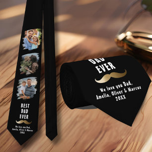 Best Dad Moustache Father's Day 3 Photo Collage Tie