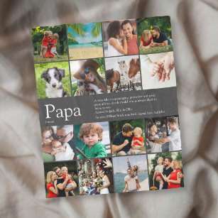 Best Dad Papa Ever Definition Photo Collage Grey Fleece Blanket