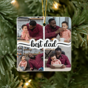 Best Dad Personalized 4 Photo Collage Ceramic Ornament