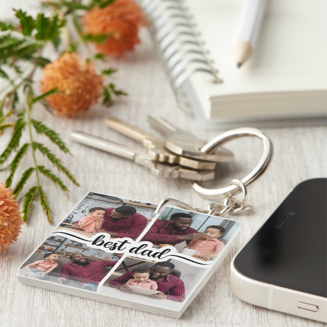 Best Dad Personalized 4 Photo Collage Keychain (Front Right)