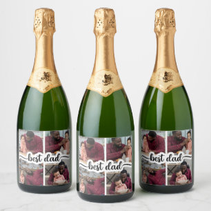 Best Dad Personalized 4 Photo Collage Sparkling Wine Label