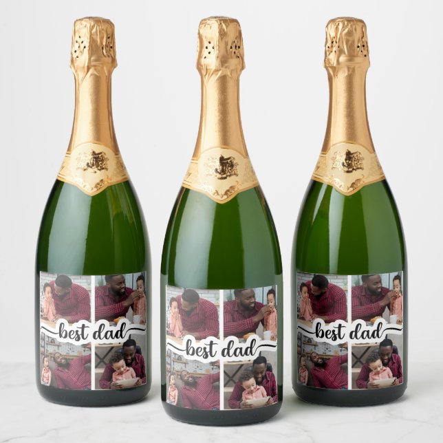 Best Dad Personalized 4 Photo Collage Sparkling Wine Label (Bottles)