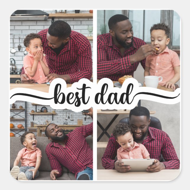 Best Dad Personalized 4 Photo Collage Square Sticker (Front)