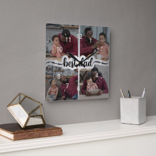 Best Dad Personalized 4 Photo Collage Square Wall Clock