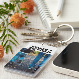 Best Dad photo black 3d text Keychain