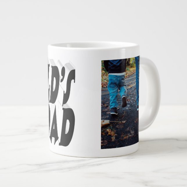 Best Dad photo black 3d text Large Coffee Mug (Front Right)