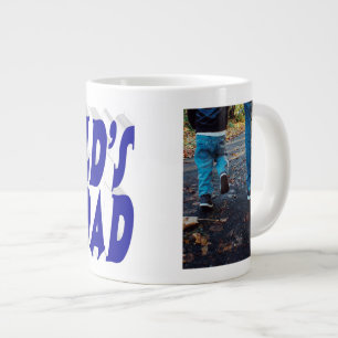 Best Dad photo blue 3d text Large Coffee Mug
