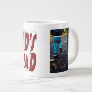 Best Dad photo burgundy 3d text Large Coffee Mug