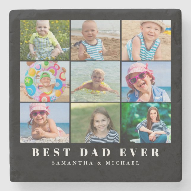 Best Dad Photo Collage Stone Coaster (Front)