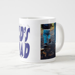 Best Dad photo dark blue 3d text Large Coffee Mug