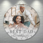 Best Dad Photo Father Dartboard<br><div class="desc">This personalized dart board makes a fun and meaningful gift, with the design featured right on the front. "Best Dad" is printed at the centre in a classic grey serif font, with space below for a short custom message or names in a handwritten script font. A soft white gradient background...</div>