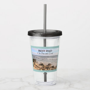 Best Dad Photo of Wavy Atlantic Ocean Blue Sky Acrylic Tumbler