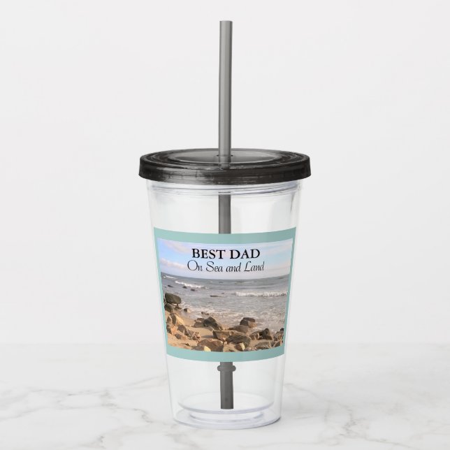Best Dad Photo of Wavy Atlantic Ocean Blue Sky Acrylic Tumbler (Front)