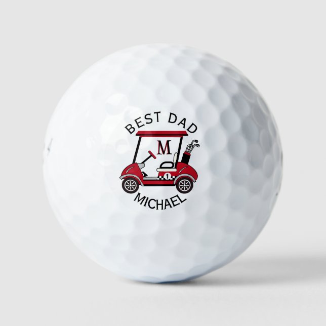 Best Dad Red & Black Custom Cart Personalized Golf Balls (Front)