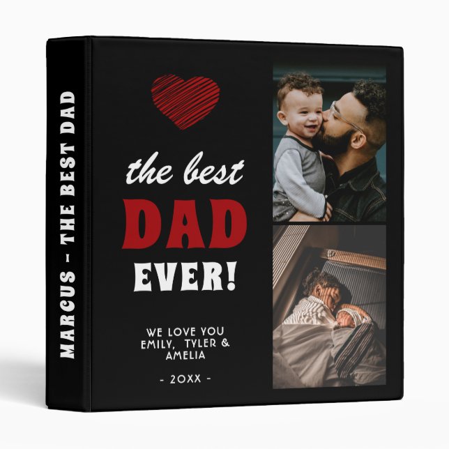 Best Dad Red Heart Father's Day Photo Album Binder (Front/Spine)