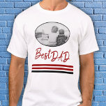 Best Dad Red Modern Script Family Photo T-Shirt<br><div class="desc">Best Dad Red Modern Script Family Photo T-Shirt. Trendy script Best Dad,  a photo template in an oval frame and red and black stripes - add your favourite photo into the template and make this unique gift for a dad,  new dad or grandfather.</div>