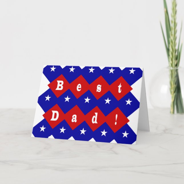 Best Dad Stars & Diamonds Typography Red & Blue Card (Front)