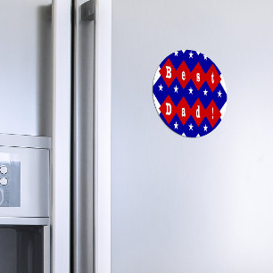 Best Dad Stars & Diamonds Typography Red & Blue Magnet