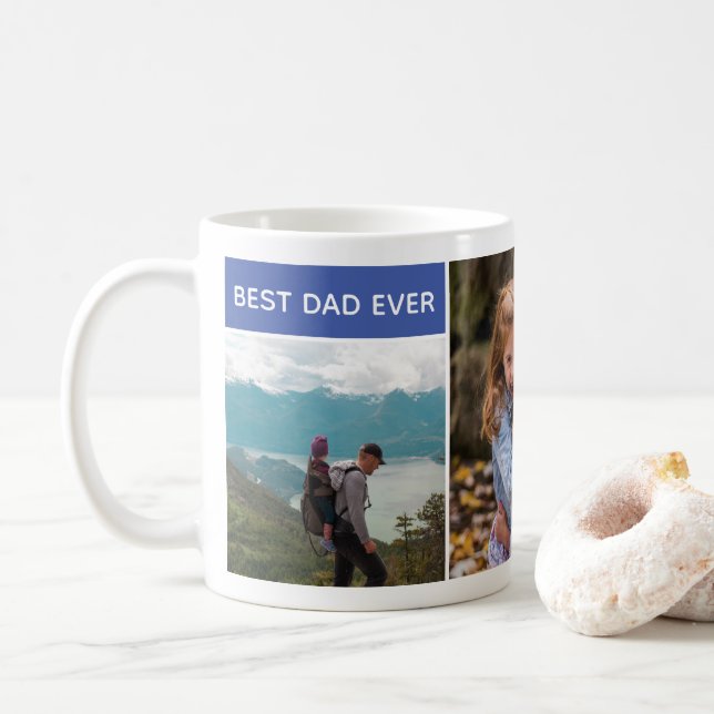 Best Dad, Three Photo Collage, Customized Coffee Mug (With Donut)