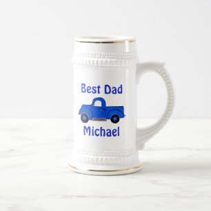 Best Dad Vintage Handpainted Blue Truck White Beer Stein