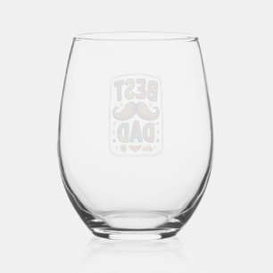 Best Dad Vintage Moustache Vector Father Design_1 Stemless Wine Glass