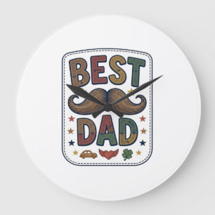 Best Dad Vintage Mustache Vector Father Design_1 Large Clock