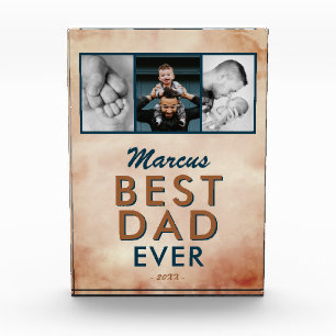 Best Dad Watercolor Father 3 Photo Collage Block