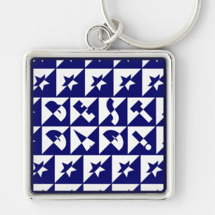 Best Dad Wild Text Pattern & Stars Blue & White Keychain