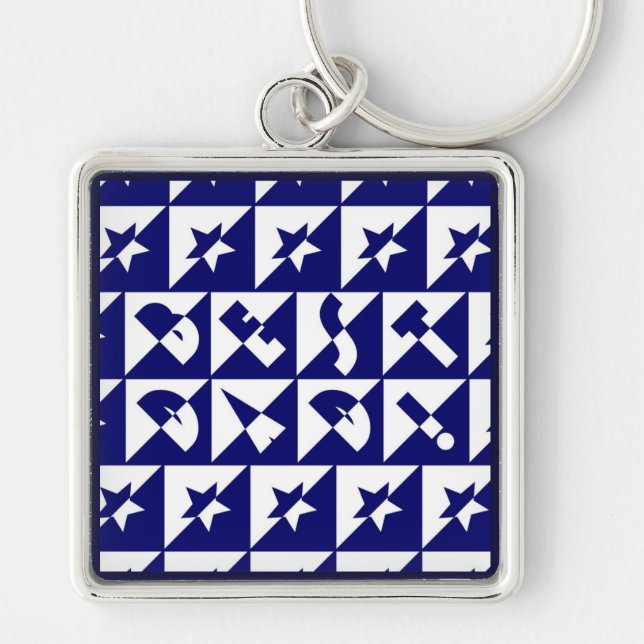 Best Dad Wild Text Pattern & Stars Blue & White Keychain (Front)