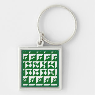 Best Dad Wild Text Pattern & Stars Green & White Keychain