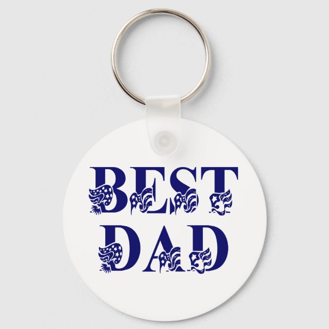 Best Dad with Flags Blue Text Keychain (Front)
