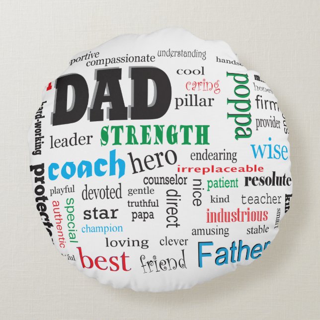 Best Dad Word Cloud Round Pillow (Back)