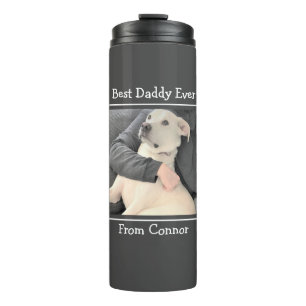 Best Daddy Cute Puppy Dog Being Hugged Photo Grey  Thermal Tumbler