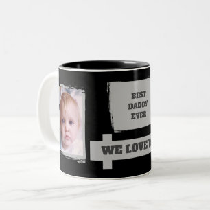 Best Daddy Ever 2 photos love you black grey Two-Tone Coffee Mug