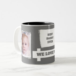 Best Daddy Ever 2 photos love you white grey Two-Tone Coffee Mug