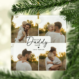 Best Daddy Ever 4 Photo Collage Personalized Ceramic Ornament