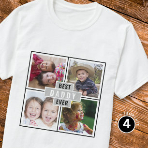 Best Daddy Ever 4 Photo Collage Personalized Dad T-Shirt