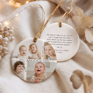 Best Daddy Ever 4 Photo Family Christmas Ceramic Ornament