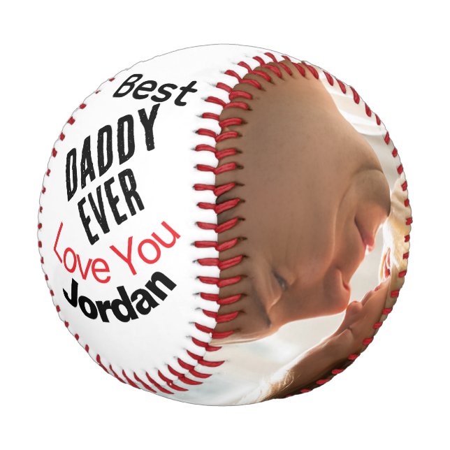 Best Daddy Ever Modern Personalized 2 Photo  Baseball (Angled)