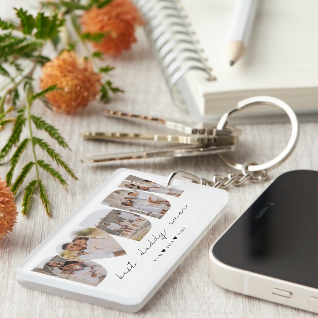 Best Daddy Ever Modern Photo Collage Father's Day Keychain (Front Right)