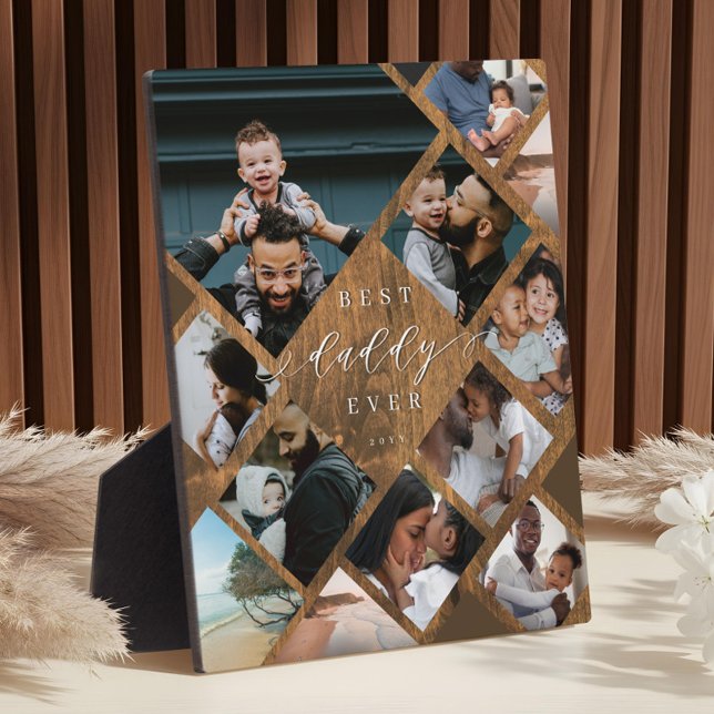 Best Daddy Ever Modern Photo Collage Woodgrain Plaque (Best Daddy Ever Modern Photo Collage Woodgrain Plaque)