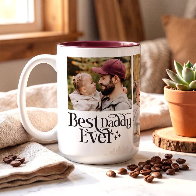 Best Daddy Ever Personalized Photo Two-Tone Coffee Mug (Creator Uploaded)