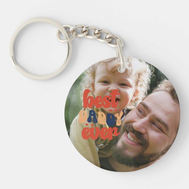 Best Daddy Ever Retro Personalized Photo   Keychain (Front)