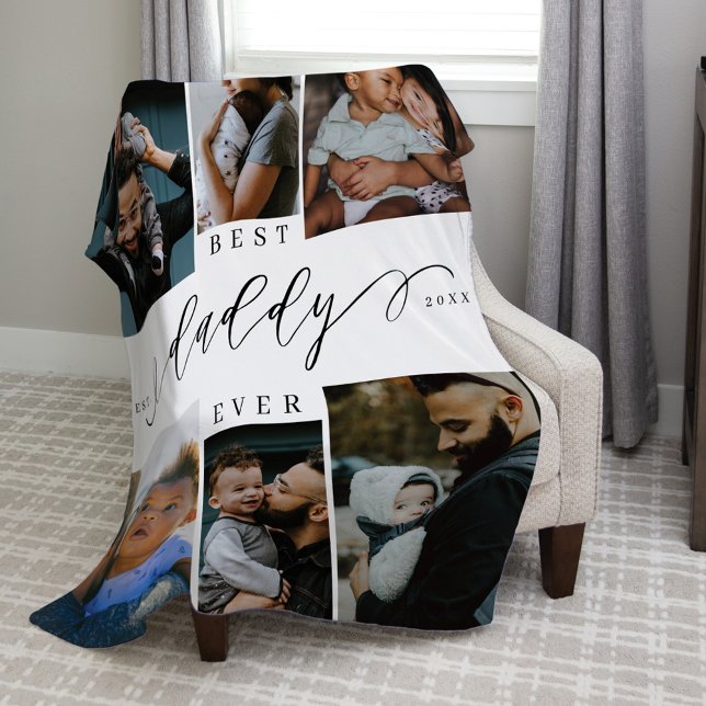 Best Daddy Ever Script Fathers Day Photo Collage Fleece Blanket (Best Daddy Ever Script Fathers Day Photo Collage Fleece Blanket)