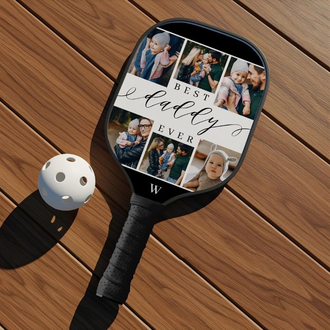 Best Daddy Ever Script Father's Day Photo Collage Pickleball Paddle (Best Daddy Ever Script Father's Day Photo Collage Pickleball Paddle)