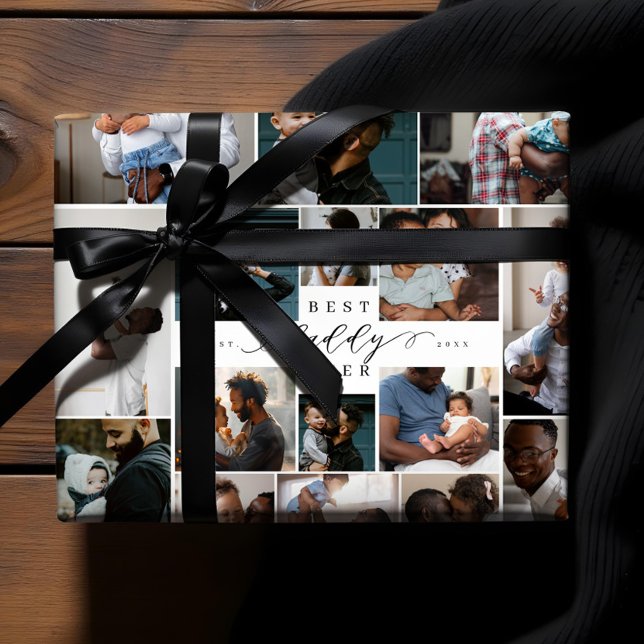 Best Daddy Ever Script Fathers Day Photo Collage Wrapping Paper Sheet (Best Daddy Ever Script Fathers Day Photo Collage Wrapping Paper Sheets)