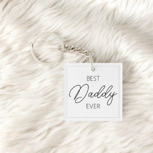 Best Daddy Ever Script Photo Porte - clé blanc