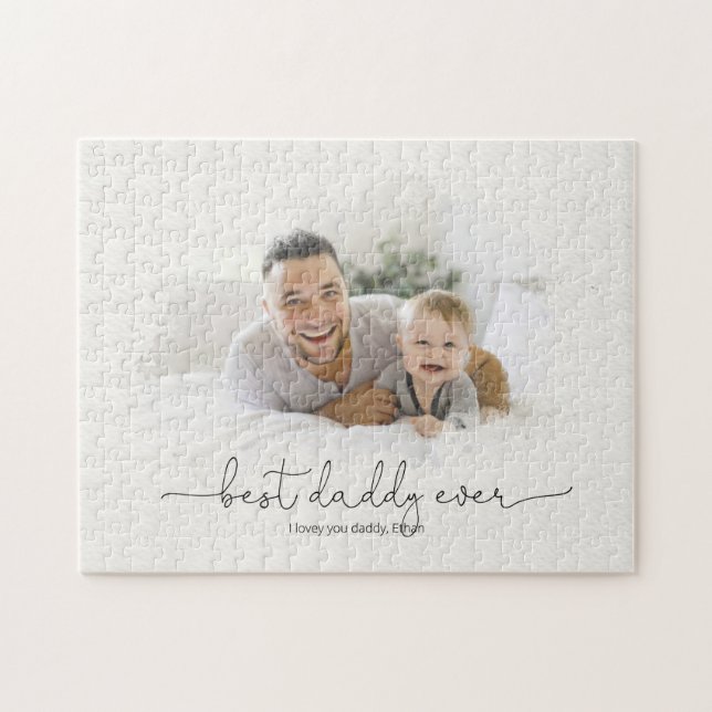 Best Daddy Ever Watercolor Photo Mask Name Jigsaw Puzzle (Horizontal)