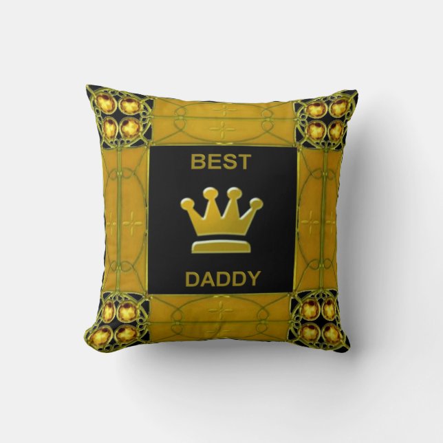 Best Daddy Golden Crown Throw Pillow (Front)